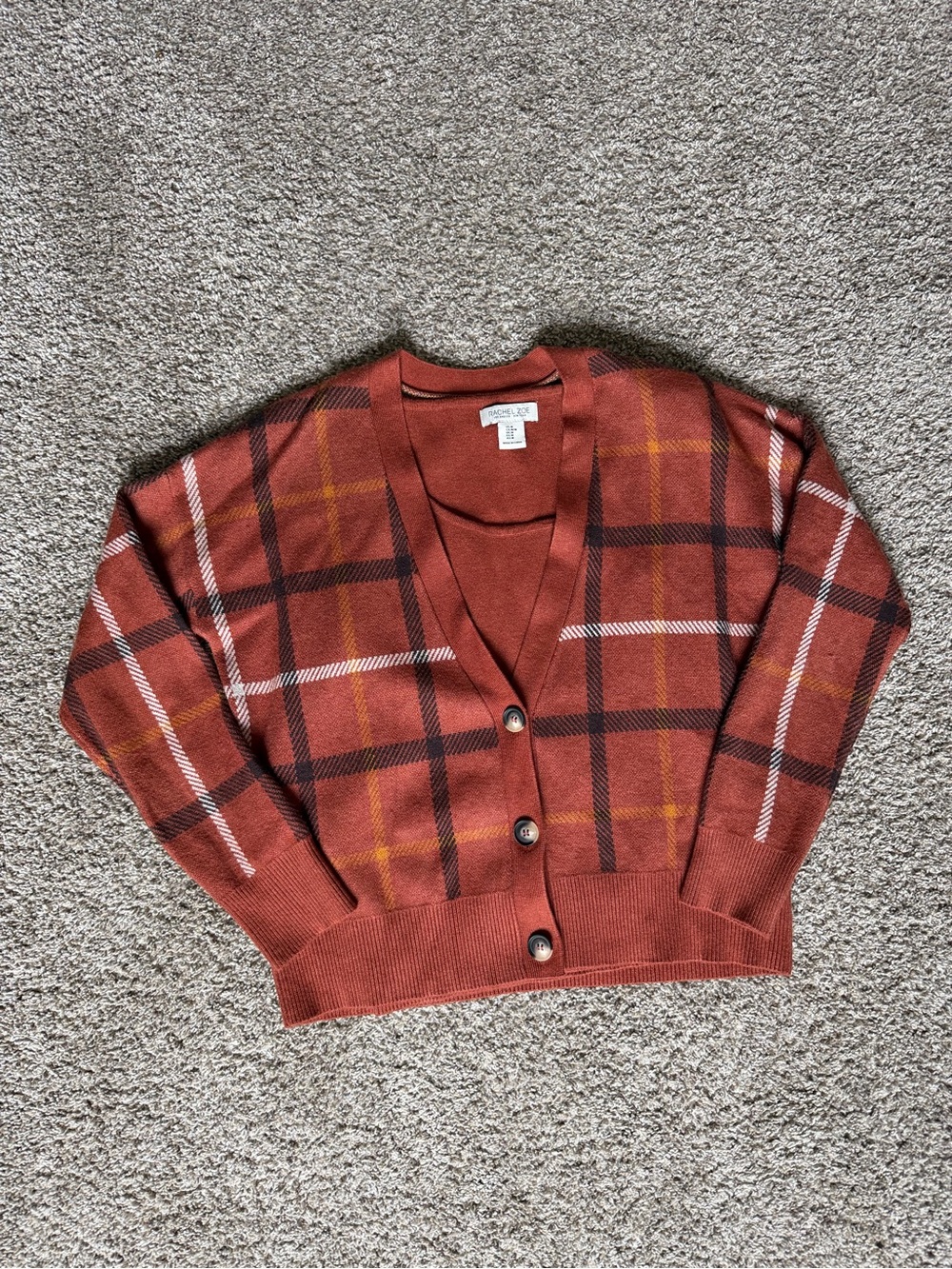 Orange Plaid Button-Up V-Neck Cardigan and Tank-top set
